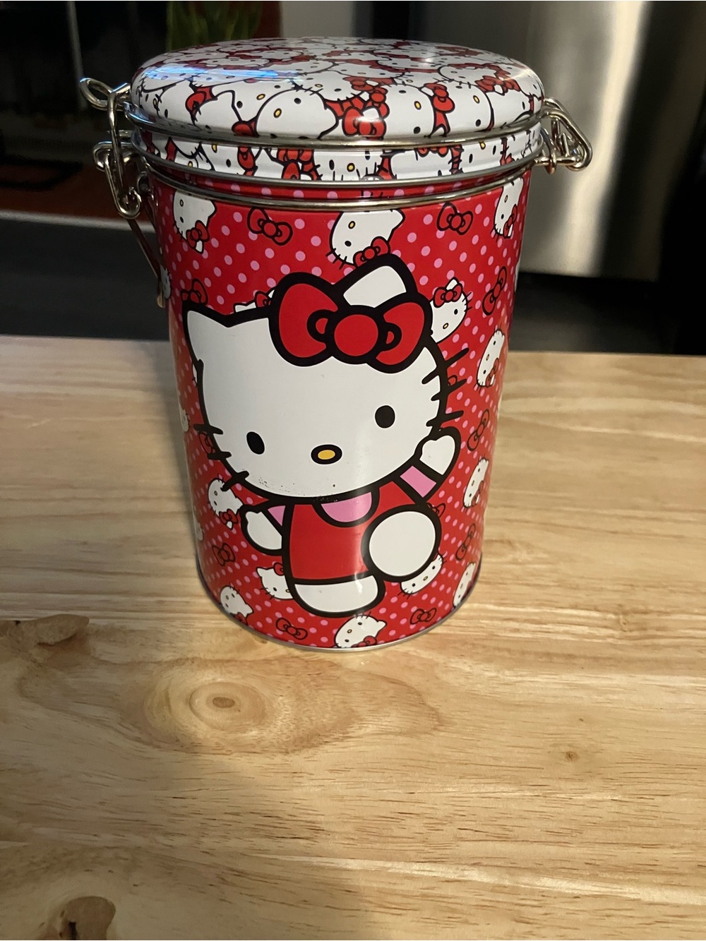 Sanrio Hello Kitty Red and White Metal Storage Tin with Bow Accent